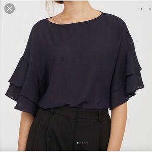 H&M Blue Flutter Sleeve Blouse